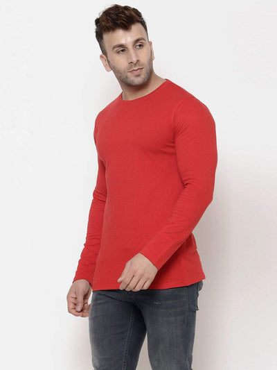 Hapuka Hapuka Men's Slim Fit  Solid  Red Cotton  T Shirt Hapuka T Shirt-Men