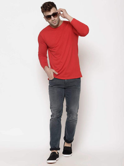 Hapuka Hapuka Men's Slim Fit  Solid  Red Cotton  T Shirt Hapuka T Shirt-Men