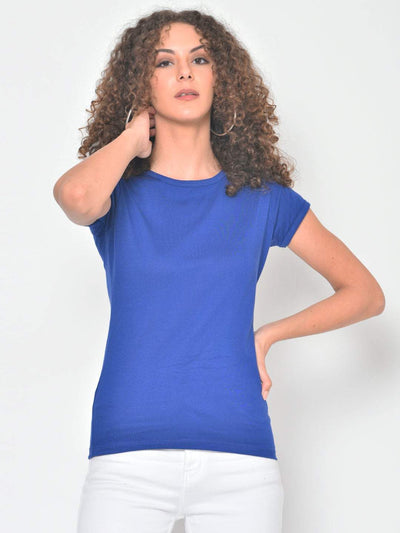 Hapuka Hapuka Women's Slim Fit  Half Sleeves  Royal Blue Cotton Solid T Shirt Hapuka T Shirt Women