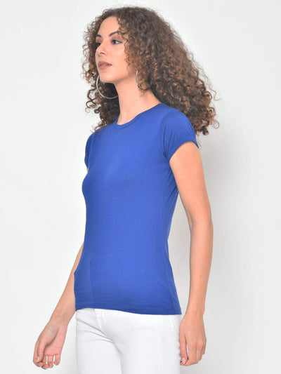 Hapuka Hapuka Women's Slim Fit  Half Sleeves  Royal Blue Cotton Solid T Shirt Hapuka T Shirt Women