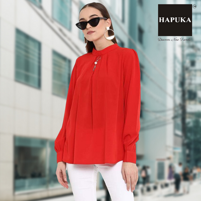 Hapuka Women Red Slim Fit Polyester Solid Top