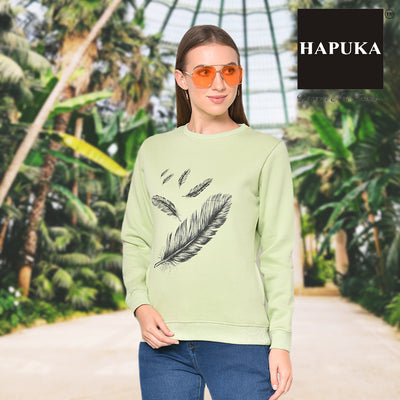 Hapuka Women Printed Lgt Green Fleece Sweat Shirt