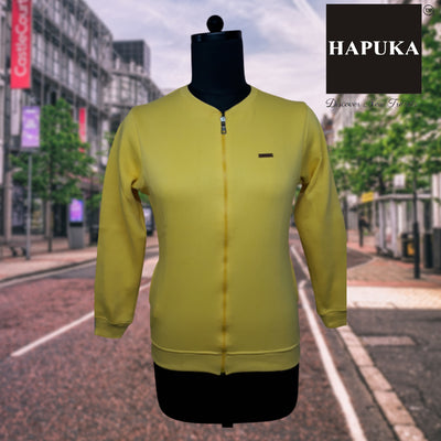 Hapuka Women Yellow Fleece Front Zip Sweat Shirt