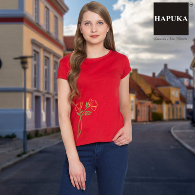 American-Elm Flower Printed Half Sleeves Tshirts for women Western Wear, Round Neck Women Cotton T-Shirt