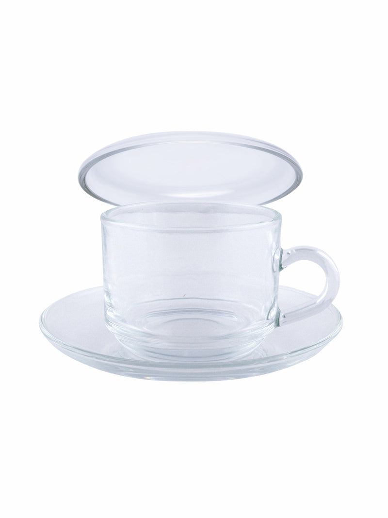 LUCKY GLASS Cup saucer with lid (Set of 18pcs)