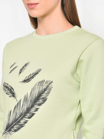 Hapuka Hapuka Women Printed  Lgt Green Fleece  Sweat Shirt Hapuka Sweaters & Sweatshirts