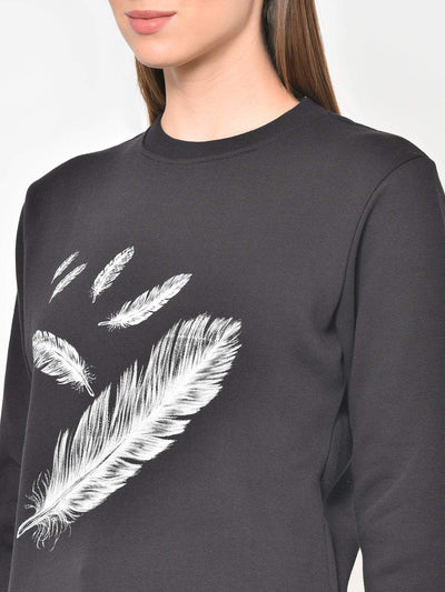 Hapuka Hapuka Women Printed  Black Fleece  Sweat Shirt Hapuka Sweaters & Sweatshirts