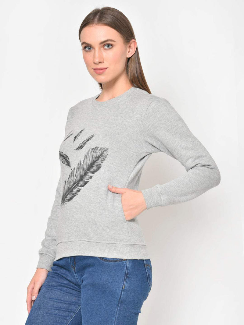 Hapuka Hapuka Women Printed  Lgt. Grey Fleece  Sweat Shirt Hapuka Sweaters & Sweatshirts