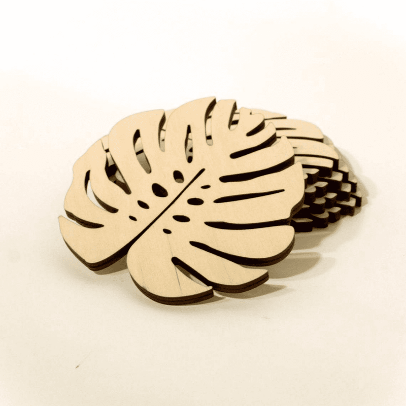 AmericanElm Wood Coasters Set of 5 Laser Cut Coasters Monstera Leaf for table décor