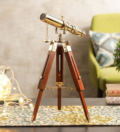 Exim Decor Brass Telescope with Wooden Tripod Stand