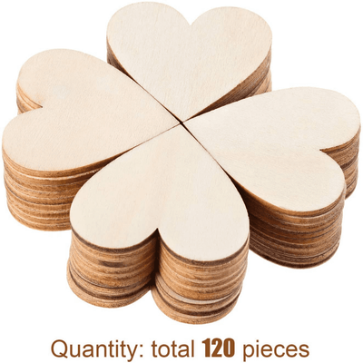Cliths Wood Heart Cutouts Wood Heart Slices Embellishments Ornaments for Wedding, Valentine, DIY Supplies (2 Inch, 120 Pieces)
