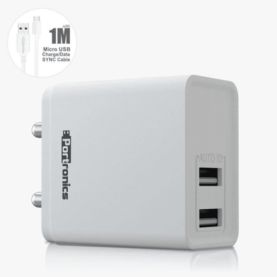 Portronics Adapto 2.4A Dual USB Ports Charging Adapter with 1M Micro USB Cable