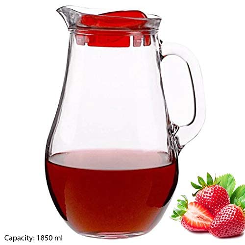 Pasabahce Turkish Glass Water Jug wih Red Acrylic Lid (1855 ml), Large