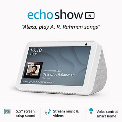 Amazon Echo Show 5 (1st Gen, 2019 release) - Smart speaker with Alexa - 5.5" screen, crisp sound and 1MP camera (White) Hapuka 