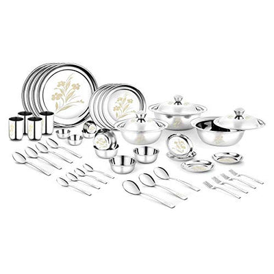 URBAN CHEF URBAN CHEF Petal Leaf Stainless Steel Heavy Weight Dinner Set with Permanent Laser Design (Silver) -42 Pieces Hapuka 