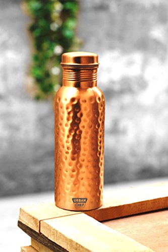 URBAN CHEF Urban Chef 100% Copper Lacquer Coated Anti Tarnished Joint Free Leak Proof Pure Copper Water Bottle in Hammered Finish 900 ML Hapuka 