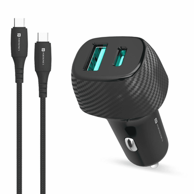 Portronics Car Power 6 Car Charger with Dual USB Port (PD+QC) 36 Watt (Type C to 8-Pin Cable Included)