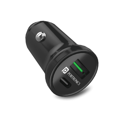 Portronics CarPower Mini Car Charger with Dual Output (Type C PD 18W + QC 3.0A)