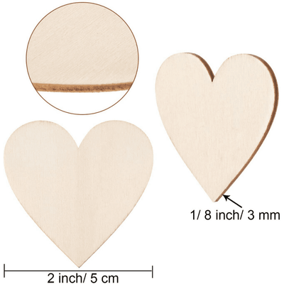 Cliths Wood Heart Cutouts Wood Heart Slices Embellishments Ornaments for Wedding, Valentine, DIY Supplies (2 Inch, 120 Pieces)