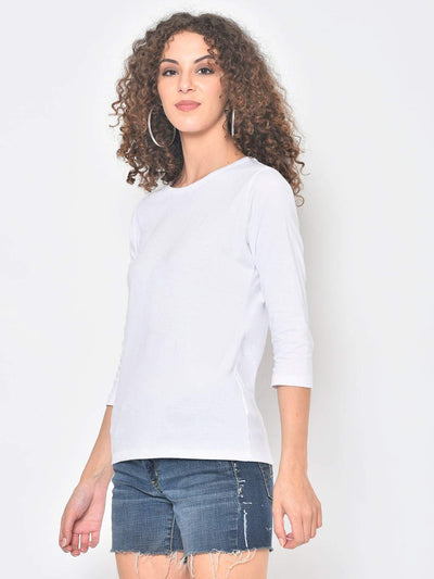 Hapuka Hapuka Women's Slim Fit  Three-Quarter Sleeves  White Cotton Solid T Shirt Hapuka T Shirt Women
