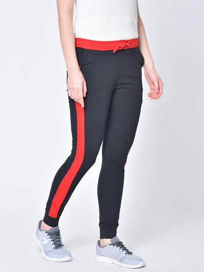 Hapuka Hapuka Women Black & Red Solid Slim-Fit Joggers Hapuka Track Pant & Joggers-Women