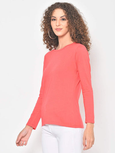 Hapuka Hapuka Women's Slim Fit  Full Sleeves  Pink Cotton Solid T Shirt Hapuka T Shirt Women