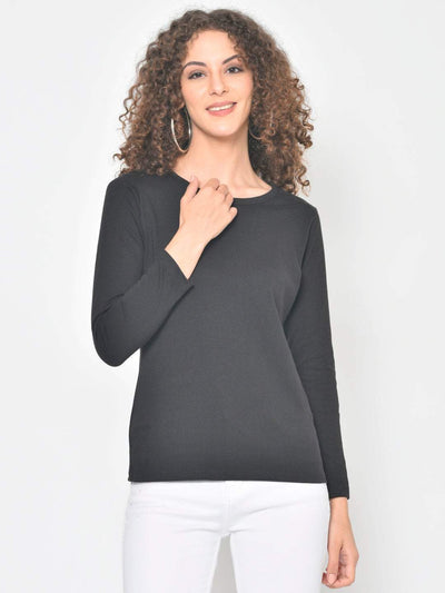 Hapuka Hapuka Women's Slim Fit  Full Sleeves  Black Cotton Solid T Shirt Hapuka T Shirt Women
