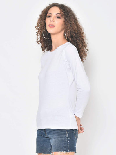 Hapuka Hapuka Women's Slim Fit  Full Sleeves  White Cotton Solid T Shirt Hapuka T Shirt Women