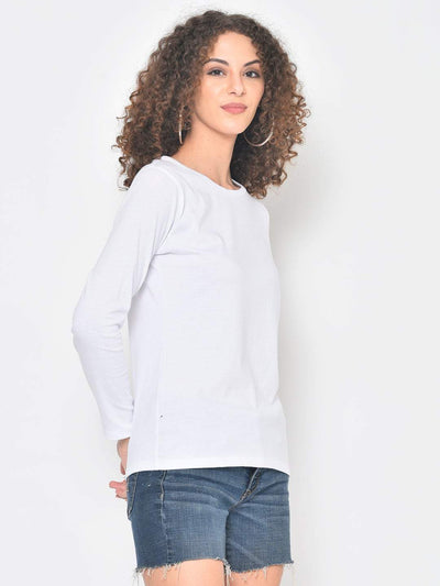 Hapuka Hapuka Women's Slim Fit  Full Sleeves  White Cotton Solid T Shirt Hapuka T Shirt Women