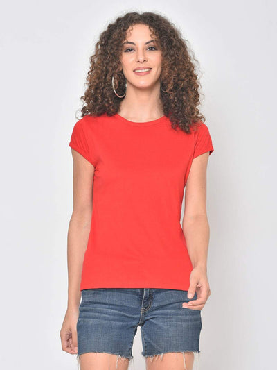 Hapuka Hapuka Women's Slim Fit  Half Sleeves  Red Cotton Solid T Shirt Hapuka T Shirt Women