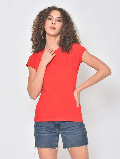 Hapuka Hapuka Women's Slim Fit  Half Sleeves  Red Cotton Solid T Shirt Hapuka T Shirt Women
