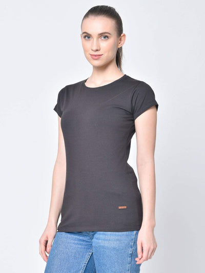 Hapuka Hapuka Women's Slim Fit  Half Sleeves  Black Cotton Elastane Solid T Shirt Hapuka T Shirt Women