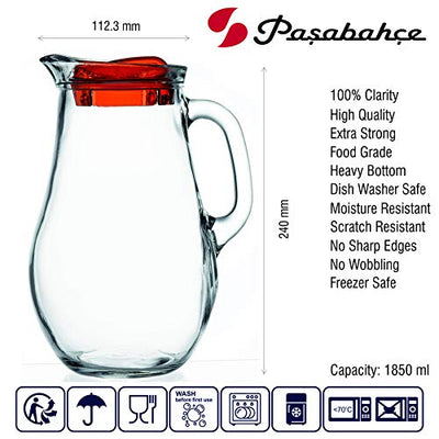 Pasabahce Bistro Glass Water/Juice Jug 1850 ml 1 Pc Red