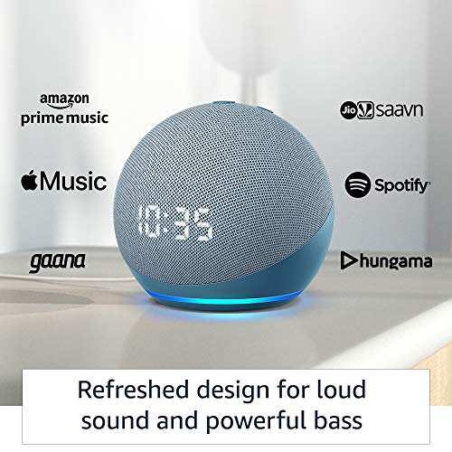 Echo Dot (4th Gen, 2020 release) with clock | Next generation smart speaker with powerful bass, LED display and Alexa (Blue)