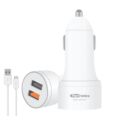 Portronics CarPower QC POR-1004 Dual Port Car Charger with Quick Charge 3.0 Port, a USB Port + Free 1M Micro USB Cable,