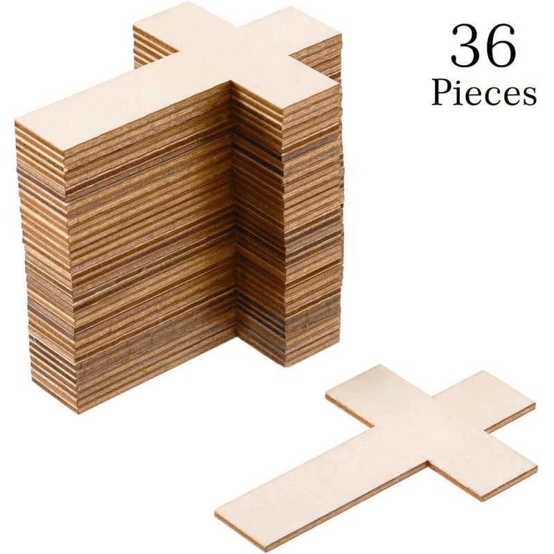 Cliths 36 Pieces Blank Wood Cutouts Unfinished Cross Shaped Wooden Pieces for DIY Arts Craft Project, Decoration, Gift Tags