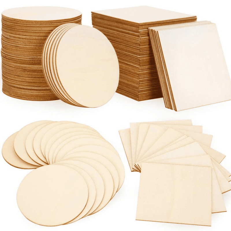 AmericanElm 100 Pcs of Unfinished Wood Chips 4x4 inch Blank Wood Chips for Handicrafts Home Decoration Wooden Coasters and DIY Crafts
