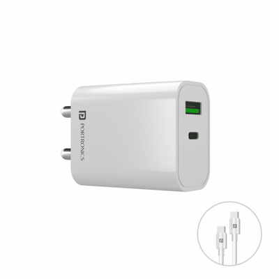 Portronics Adapto 44 Fast Charging 20W Mobile Charger with Dual Output(USB + PD)
