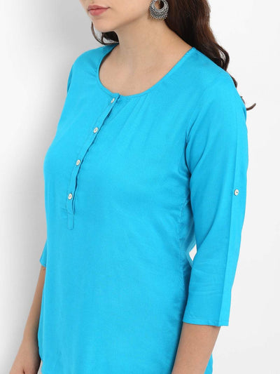 Hapuka Hapuka Women's Slim Fit three-quarter sleeve  Teal Blue Rayon Solid  Top Hapuka Top