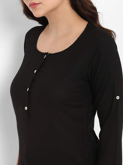 Hapuka Hapuka Women's Slim Fit three-quarter sleeve  Black Rayon Solid  Top Hapuka Top