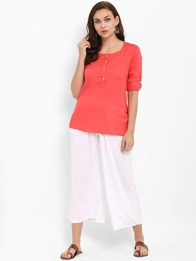 Hapuka Hapuka Women's Slim Fit three-quarter sleeve  Pink Rayon Solid  Top Hapuka Top