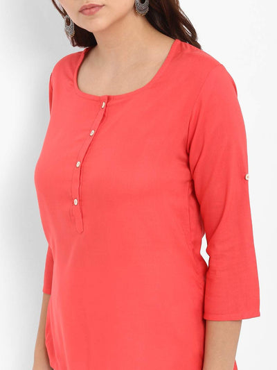 Hapuka Hapuka Women's Slim Fit three-quarter sleeve  Pink Rayon Solid  Top Hapuka Top