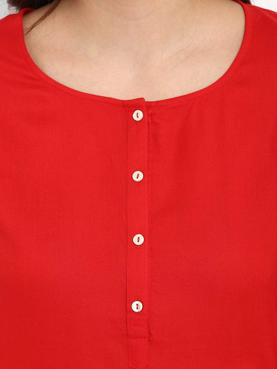 Hapuka Hapuka Women's Slim Fit three-quarter sleeve  Red Rayon Solid  Top Hapuka Top