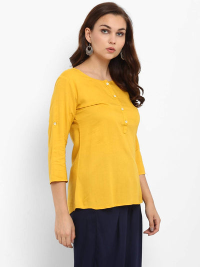 Hapuka Hapuka Women's Slim Fit three-quarter sleeve  Mustard Rayon Solid  Top Hapuka Top