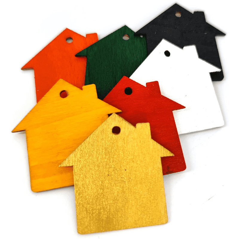 Cliths Unfinished Wooden House Shape Tags with Hole Twine for Wedding Favours Pack of 48