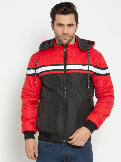 American-Elm Men's Stylish Designer Red & Black Reversible Winter Jacket with Detachable Cap Hapuka Jacket