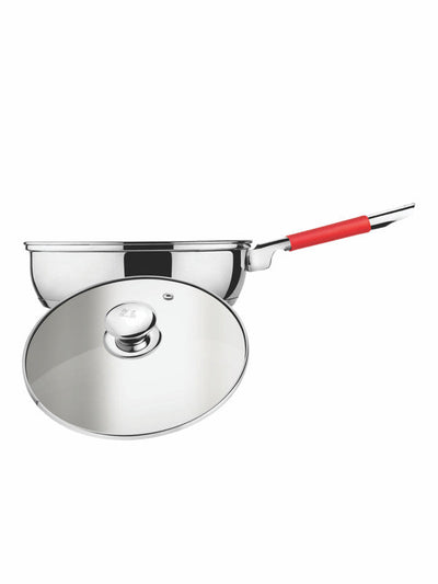 Stainless Steel Elegance Fry Pan with Handle & Glass Lid (Set of 2pcs)