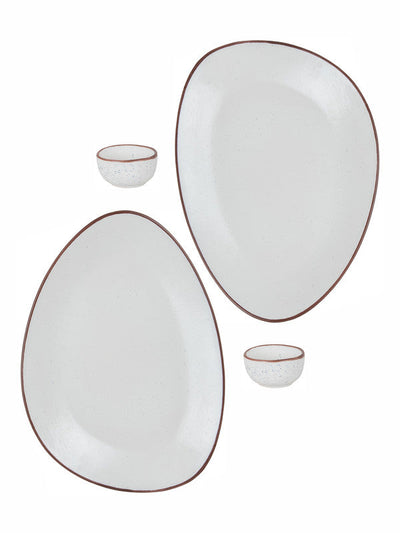 Goodhomes Ceramic Snack Platter & Chutney Bowl (Set of 2pcs Platter & 2pcs Bowl)