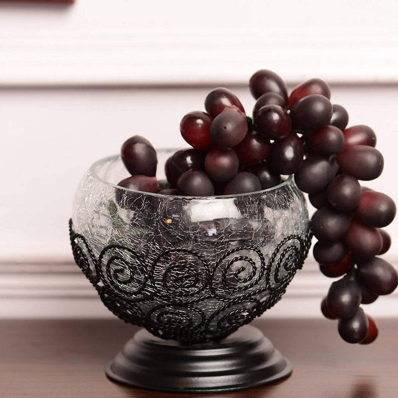 Hapuka Hapuka Black Wrought Iron & Glass Fruit Bowl Hapuka Fruit Basket