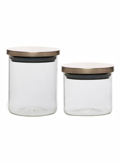 Goodhomes Glass Storage Jar with Metal Stand (Set of 3pcs Large Jar & 3pcs Small Jar with 1pc Stand)